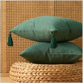 Woven Tassel Sofa Pillow Cover ForestGreen 45x45 cm