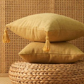 Woven Tassel Sofa Pillow Cover Gold 45x45 cm