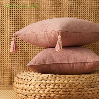 Woven Tassel Sofa Pillow Cover PaleVioletRed 45x45 cm